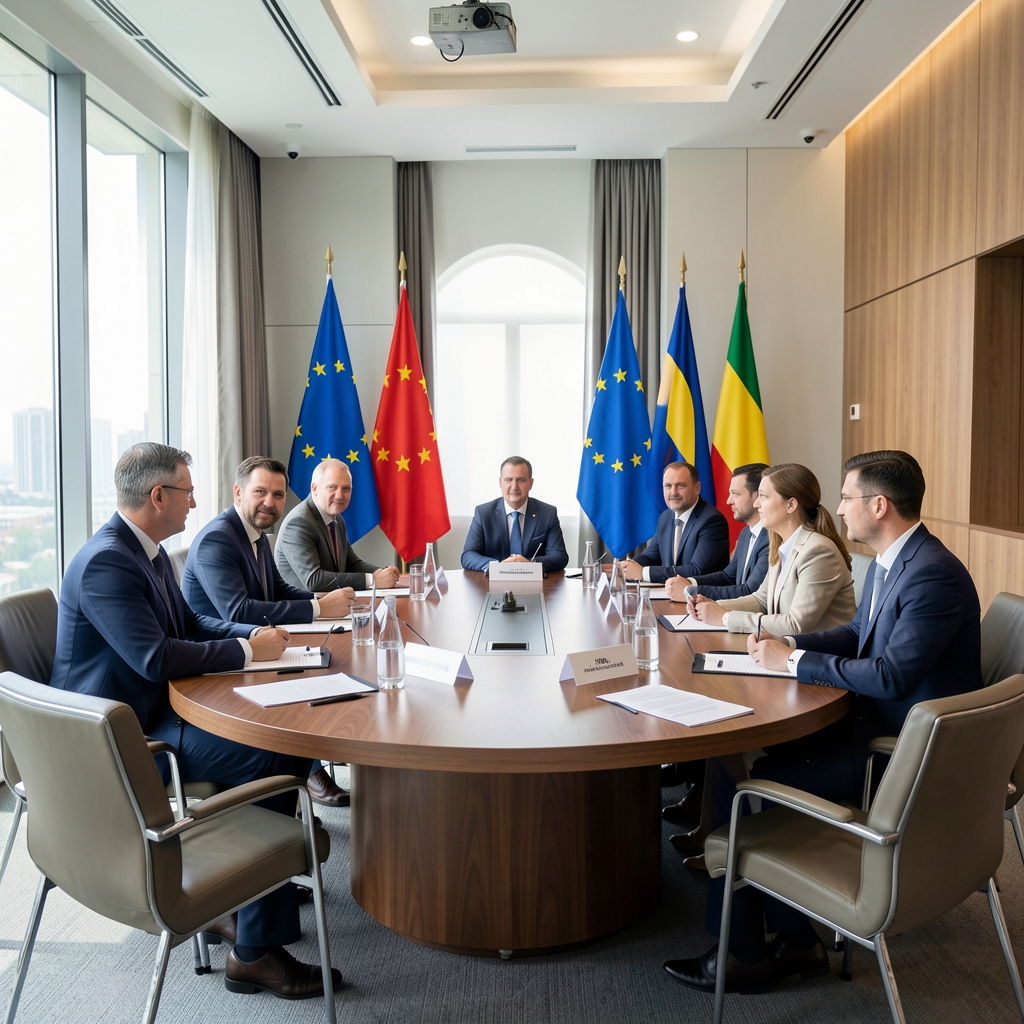 Зграда централне банке Европе у Франкфурту — стаклени торњеви EZB над ријеком Мајном у рано јутро