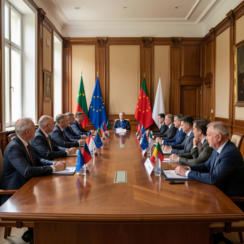 Дипломатски пријем у Подгорици — официјелна сала са заставама земаља чланица НАТО и Crne Gore